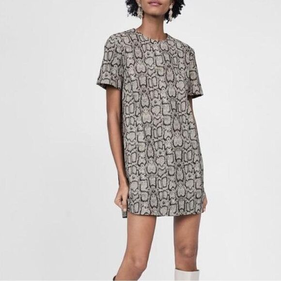 Zara Snakeskin Print Dress Size Large - Picture 1 of 6